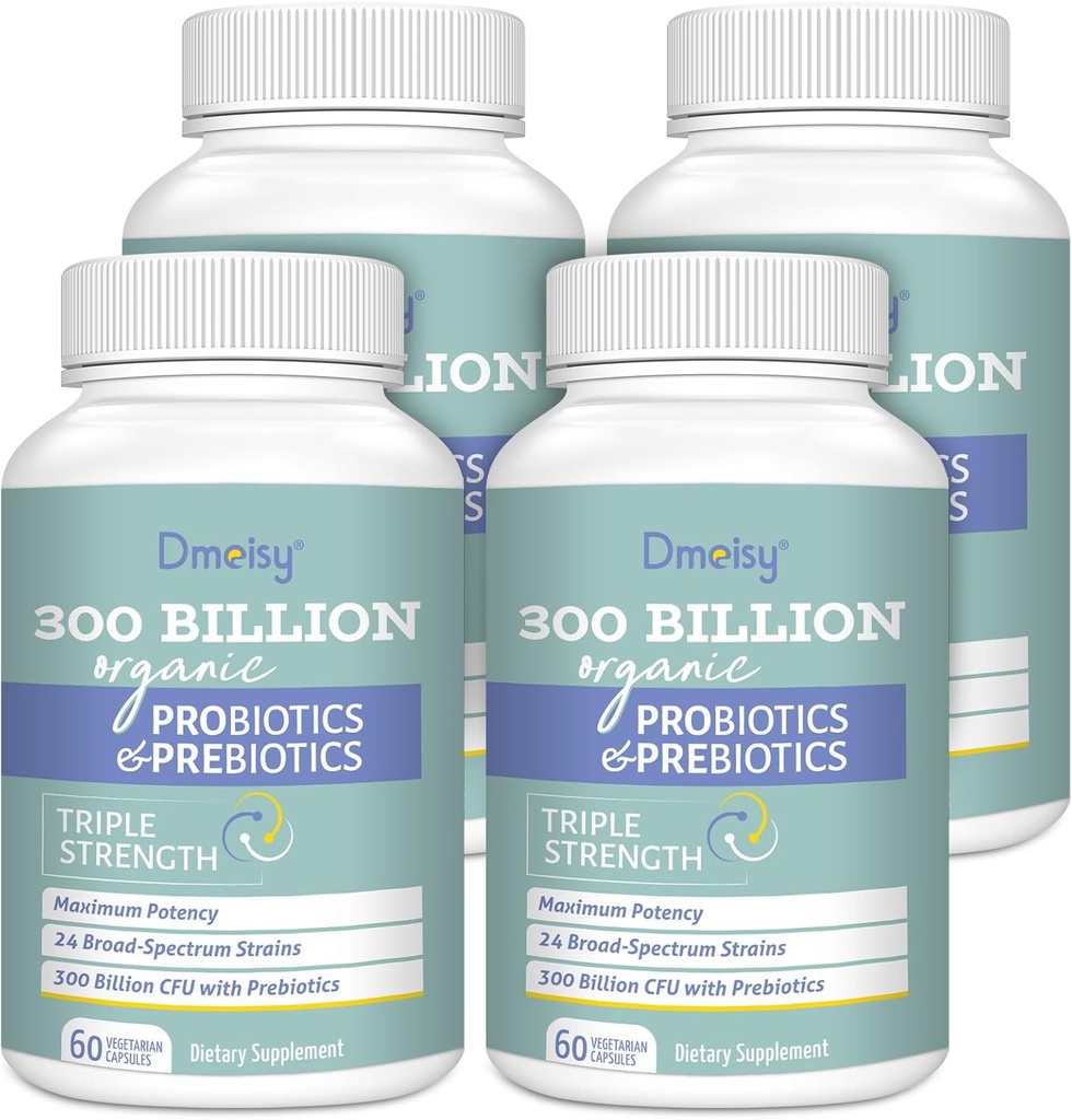 Probiotics for Women and Men, 300 Billion CFU 24 Strains Probiotics + 15 Organic Herbs Prebiotics Blend, Shelf Stable Gut Health Supplement for Digestive Immune & Whole-Body Health, 8 Month Supply