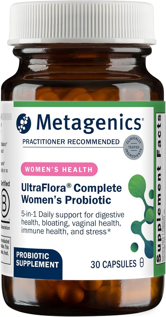 Metagenics UltraFlora Complete Women's Probiotic - Shelf-Stable 5-in-1 Multi-Benefit Formula for Digestive, Immune, Vaginal, Urogenital & Microbiome Health* - 30 Capsules