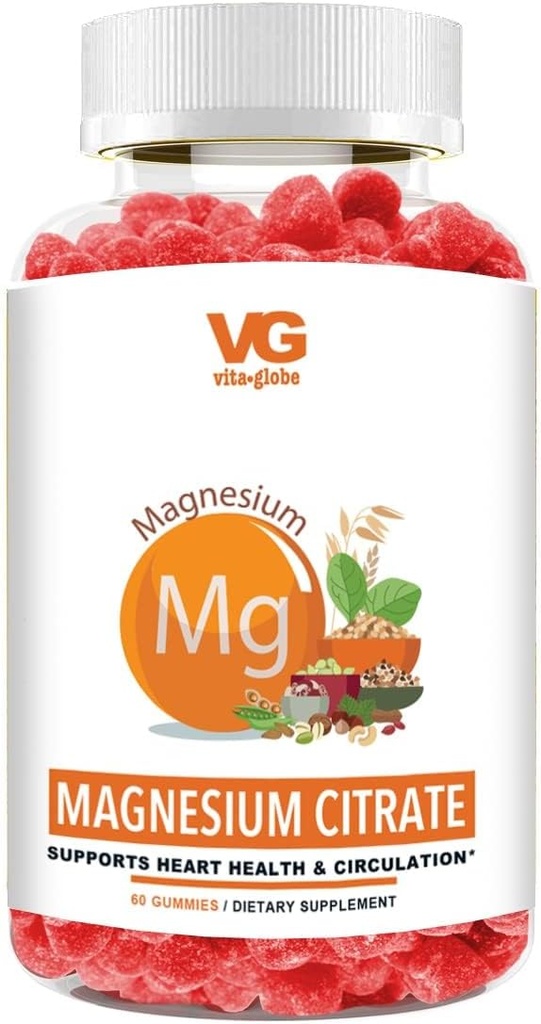 VITA GLOBE Magnesium Citrate Gummies 70mg – Relaxation, Muscle Recovery & Sleep Support – High Absorption, Vegan Non-GMO Bone, Energy, Stress Relief – 60 Count