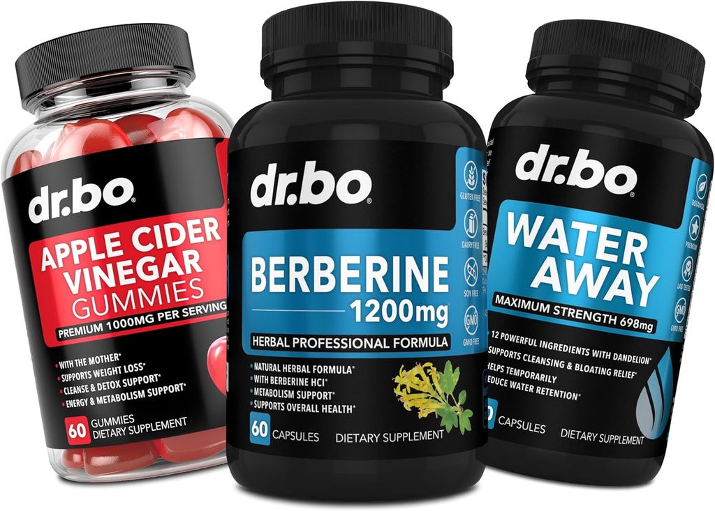 Berberine Supplement ACV Gummies & Water Away Pills - Berberine HCL Supplement Healthy Metabolic Support - ACV Apple Cider Vinegar Gummies Detox, Cleansing, Digestion - Water Pills Diuretics Retention