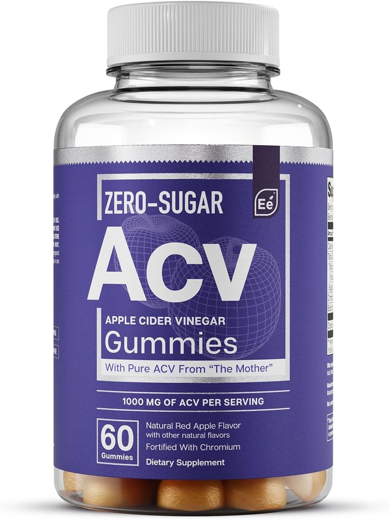 Essential Elements Zero-Sugar ACV Apple Cider Vinegar Gummies from “The Mother” - Naturally-Sourced, Vegan ACV Gummies with Chromium 60 Count