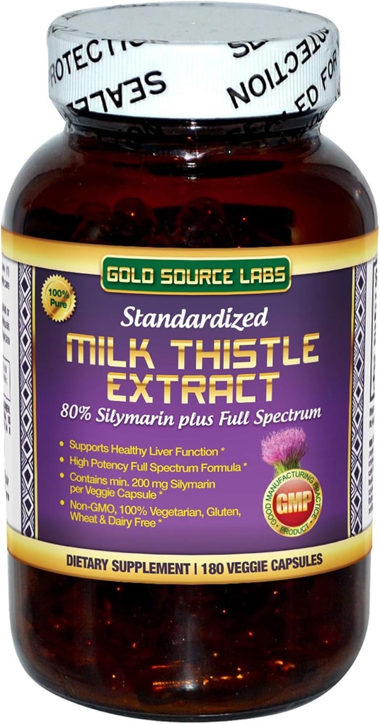 Organic Milk Thistle Capsules, 180 Caps, Pure Milk Thistle Powder Plus 80% Silymarin Extract Standardized Complex, 450 mg, Natural Liver Health Supplement, Immune Boost, Detox and Cleanse