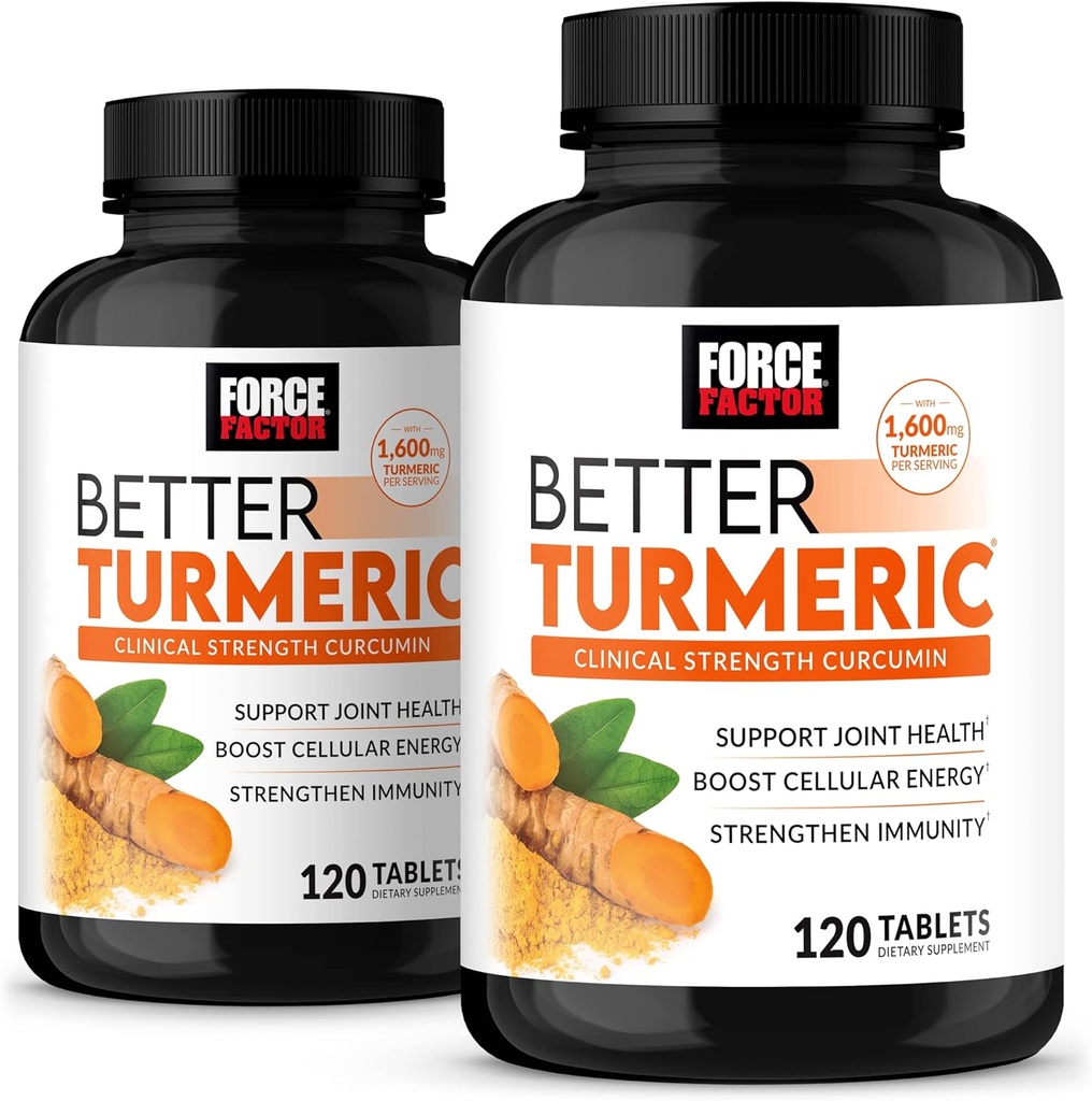 FORCE FACTOR Better Turmeric 2-Pack Joint Support Supplement Featuring HydroCurc Turmeric Curcumin with Black Pepper, Clinical Strength Joint Support, 240 Tablets, White Packaging