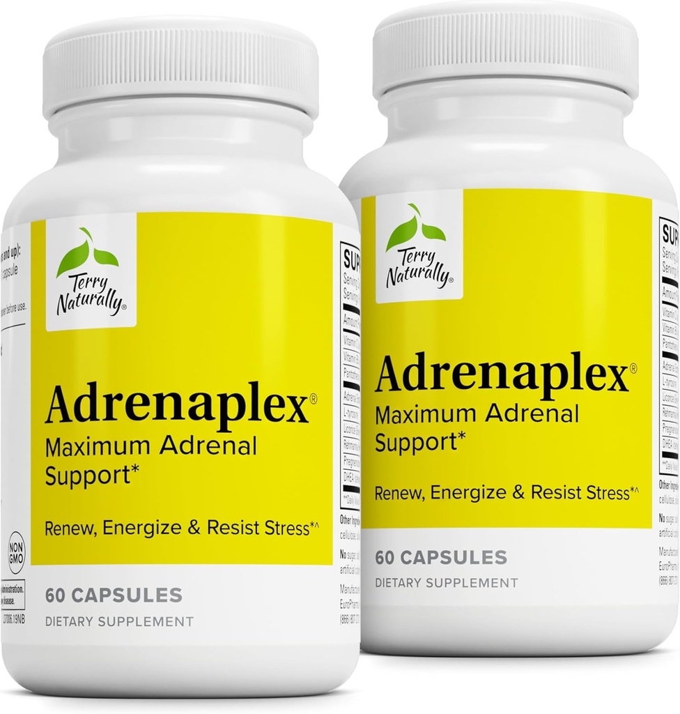 Terry Naturally Adrenaplex - Adrenal Gland Function Supplement - Glandular Support with Vitamins C & B6 - Supports Healthy Adrenal Function - Keep Out of Reach of Children - 60 Capsules (Pack of 2)