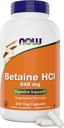 Now Betaine HCl 648mg 240 Veg Capsules (Pack of 2) - Digestive Enzymes Supplement - Enhanced with Pepsin Protease for Protein Digestion Support