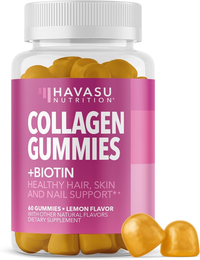 Collagen Gummies for Women and Men with 2500mcg Biotin, Zinc, Vitamin C & E - Hydrolyzed Collagen Gummies for Hair, Skin & Nail Support - Biotin and Collagen Gummies - Lemon Flavor - 30 Servings