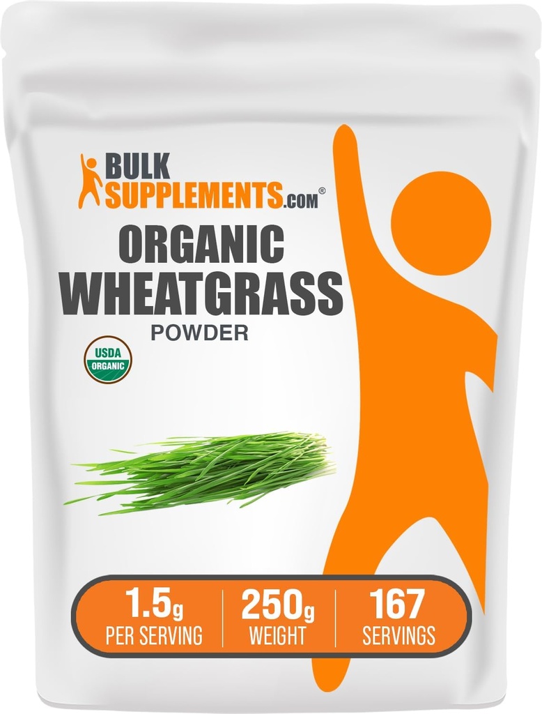 BulkSupplements.com Organic Wheatgrass Powder - Organic Super Greens Powder, Superfoods Supplement - Vegan & Gluten Free, 1.5g per Serving, 250g (8.8 oz) (Pack of 1)