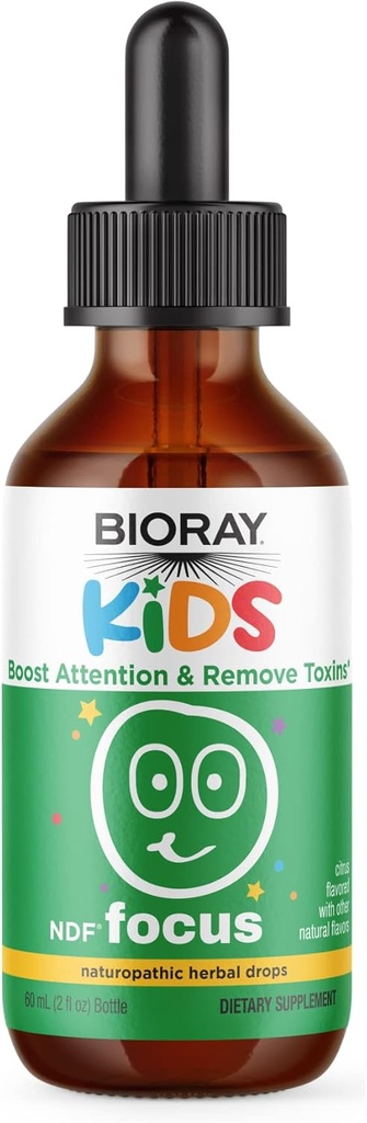 BIORAY Kids NDF Focus, Citrus - 2 fl oz - Supports Cognitive Function, Enhances Clarity & Promotes Steady Energy Levels - Non-GMO, Vegetarian, Gluten Free - 1-2 Month Supply