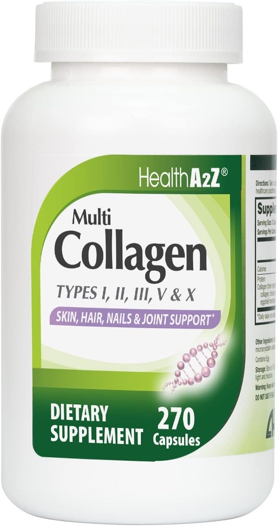 HealthA2Z® Multi Collagen Pills | 1735 mg | 270 Collagen Capsules | Types I, II, III, V & X | for Healthy Skin, Hair, Nails & Joint Support