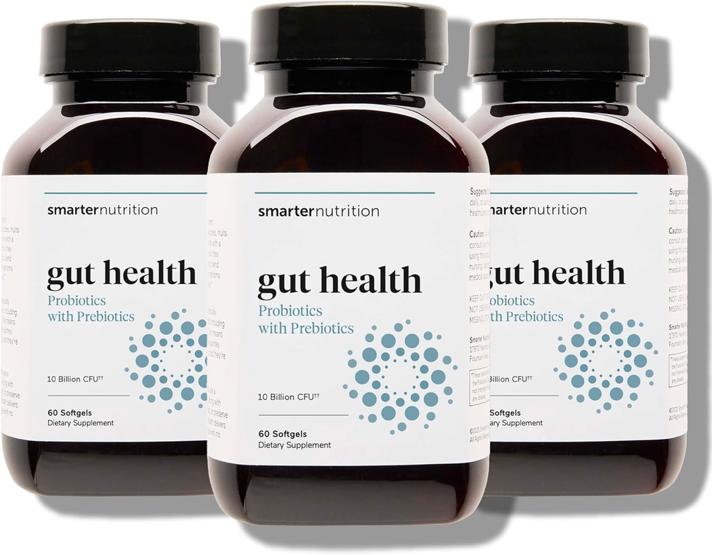 Smarter Nutrition Gut Health Probiotics with Prebiotics - 100% Soil-Based Strains with MCT Oil for Digestive, Immune Health, Gut Microbiome - Vegetarian - 180 Count(Pack of 3) - 90-Day Supply