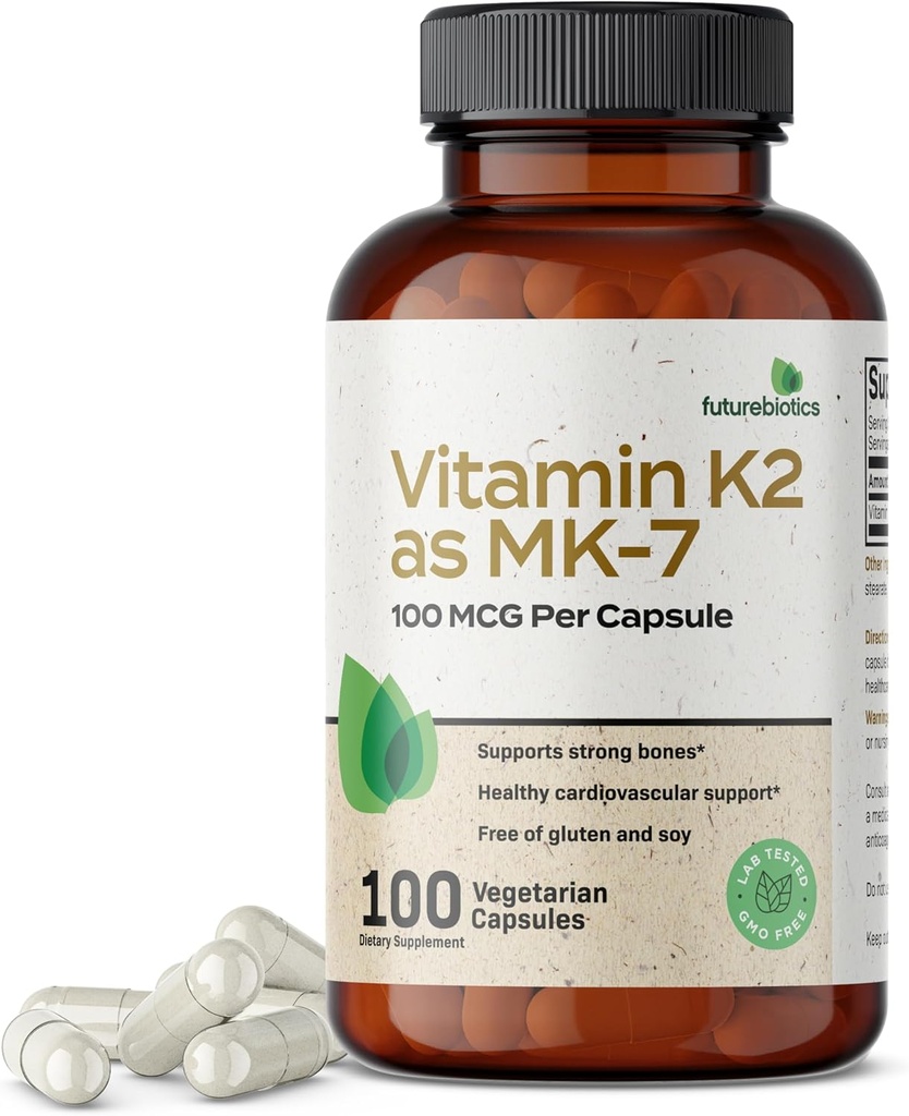 Futurebiotics Vitamin K2 as MK-7 100 mcg, Supports Strong Bones - Non-GMO, 100 Vegetarian Capsules