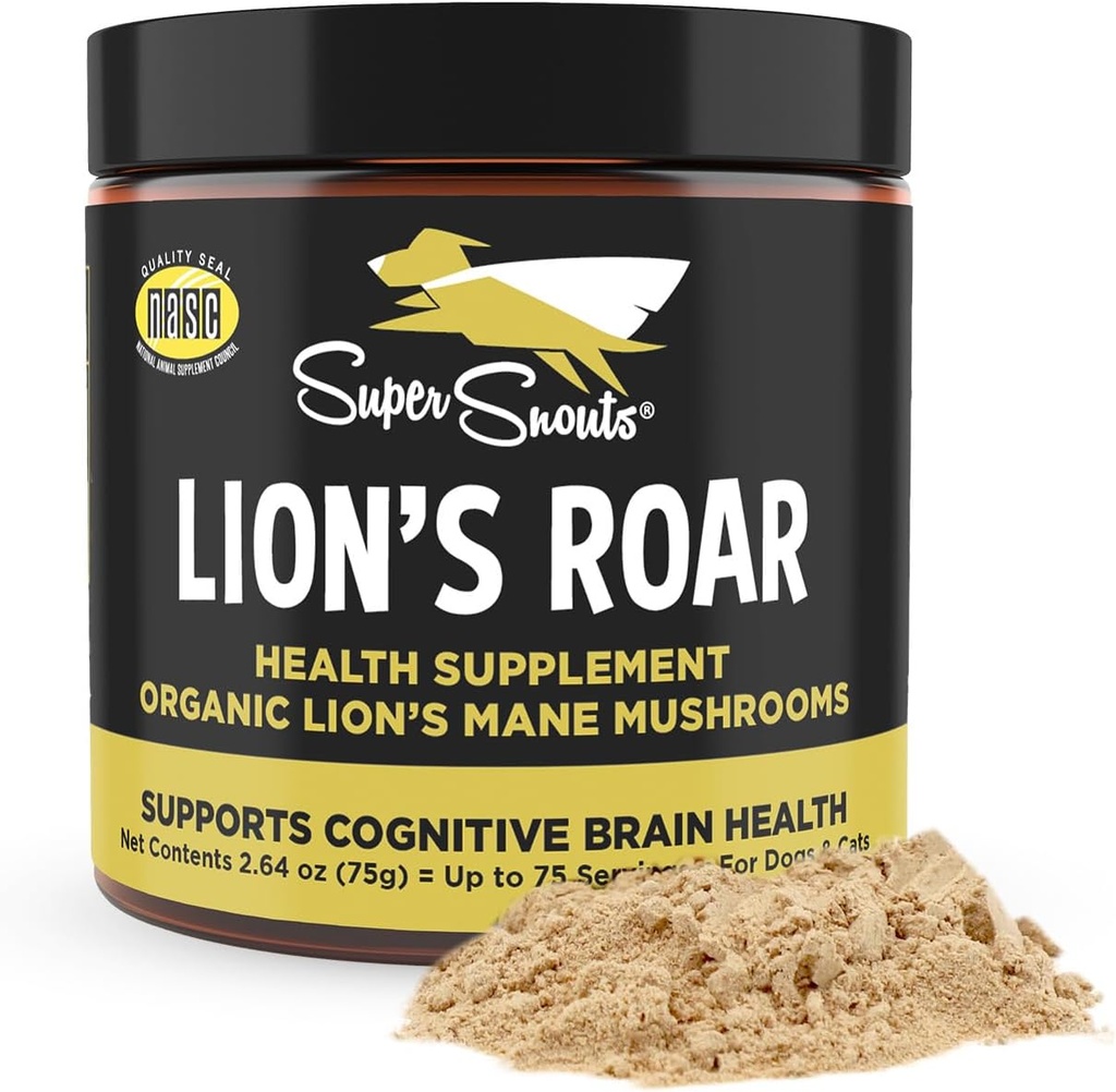 Super Snouts Lion's Roar Lion's Mane Mushroom Supplement for Dogs and Cats, 2.64oz - Made in USA Organic Lions Mane for Cognitive Function and Brain Health