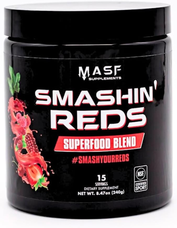 MASF Smashin' Reds Organic Superfood Supplements - 15 Servings - NSF Sport, Super Reds for Digestive Health, Energy, Endurance, Beet Root, Maca, Turmeric, Ginger, Acai, Nitric Oxide Production