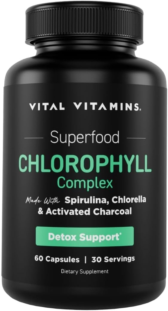 Vital Vitamins Chlorophyll Pills - Body Deodorizing Supplement - Made with Spirulina, Chlorella, Organic Parsley, Mint, & Activated Charcoal - Defeat Odor Naturally - for Women & Men - 60 Capsules