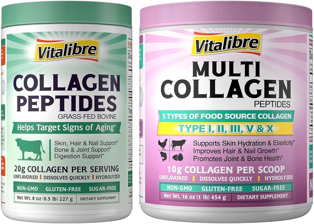 Multi Collagen Peptides Powder 16oz & Bovine Collagen Peptides Powder 8oz