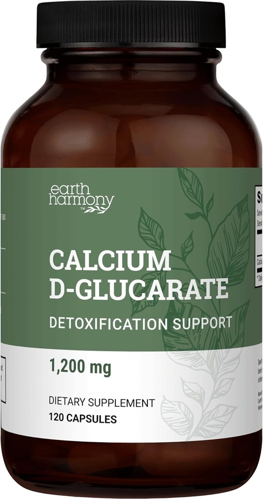 Earth Harmony Calcium D-Glucarate 1200mg - Advanced Detoxification Support & Double The Strength of Calcium D Glucarate 500mg - 120 Capsules (2-Month Supply)