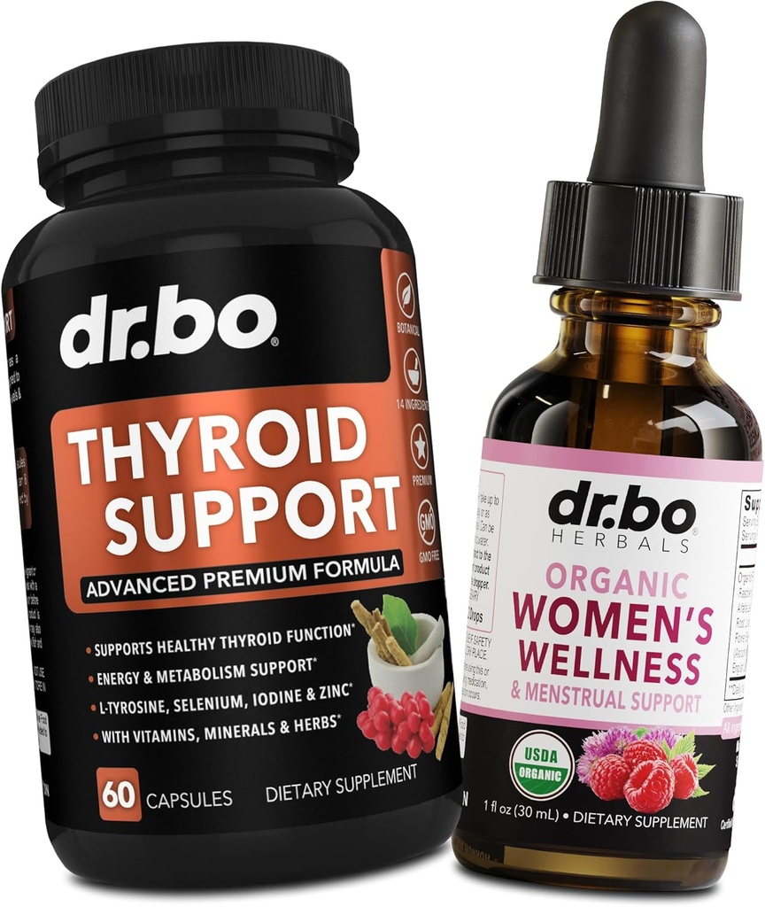 Thyroid Support & Hormone Balance for Women & PMS - Metabolism & Mood Thyroid Supplement Complex & Women's Wellness Organic Hormonal Balance Supplements Liquid Drops & Menstrual Cramp Period Support