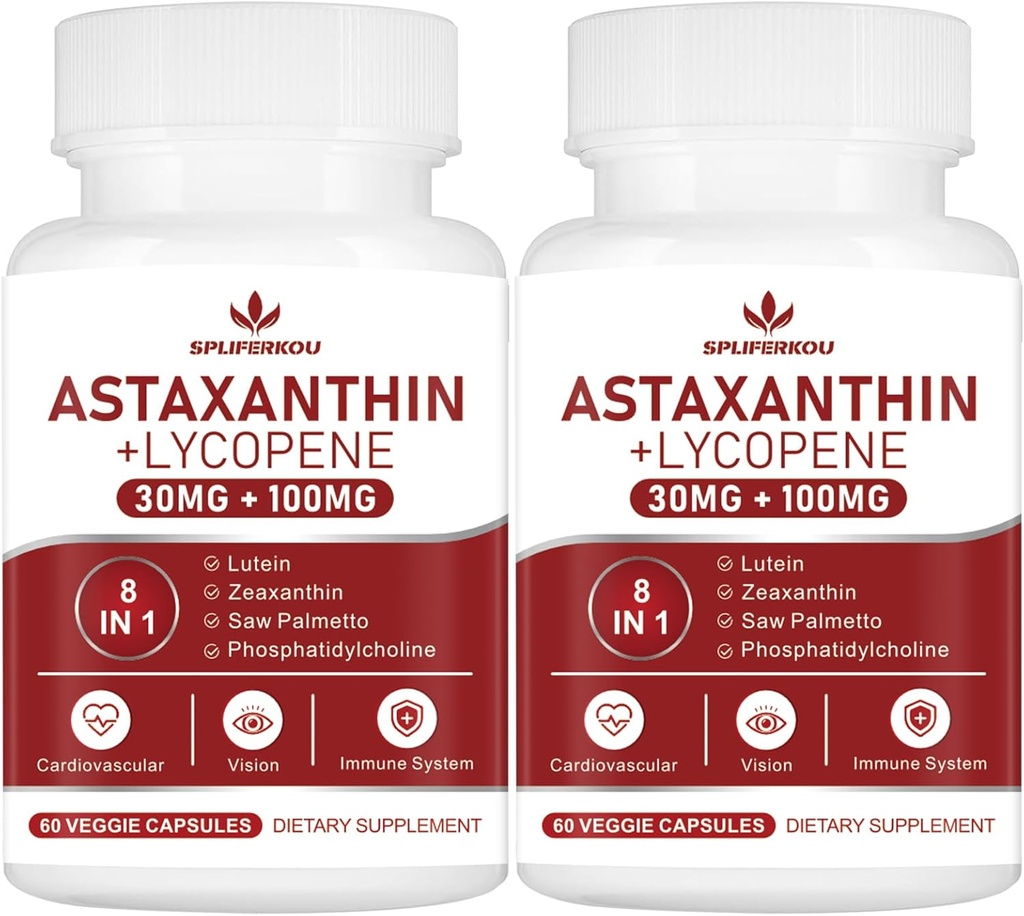 Astaxanthin and Lycopene 70mg,Astaxanthin Supplement with Phosphatidylcholine, Lutein and Zeaxanthin, Powerful Antioxidants Supplement (120 Capsules)