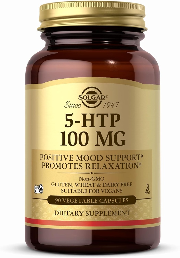 Solgar 5-HTP 100 mg - 90 Vegetable Capsules - Promotes Relaxation - Non-GMO, Vegan, Kosher & Gluten Free - 90 Servings