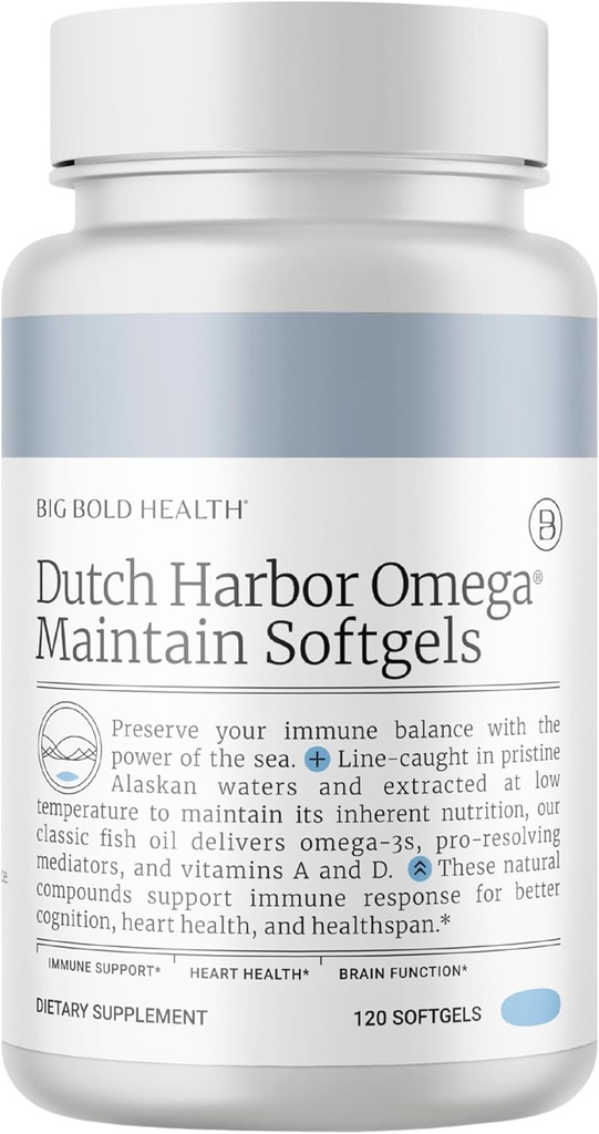 Big Bold Health Dutch Harbor Omega Maintain Softgels - Premium Alaskan Cod Liver Oil (120 Count) - Sustainably Sourced Omega-3 Supplement with EPA, DHA, DPA - Natural Vitamins A & D - MSC Certified