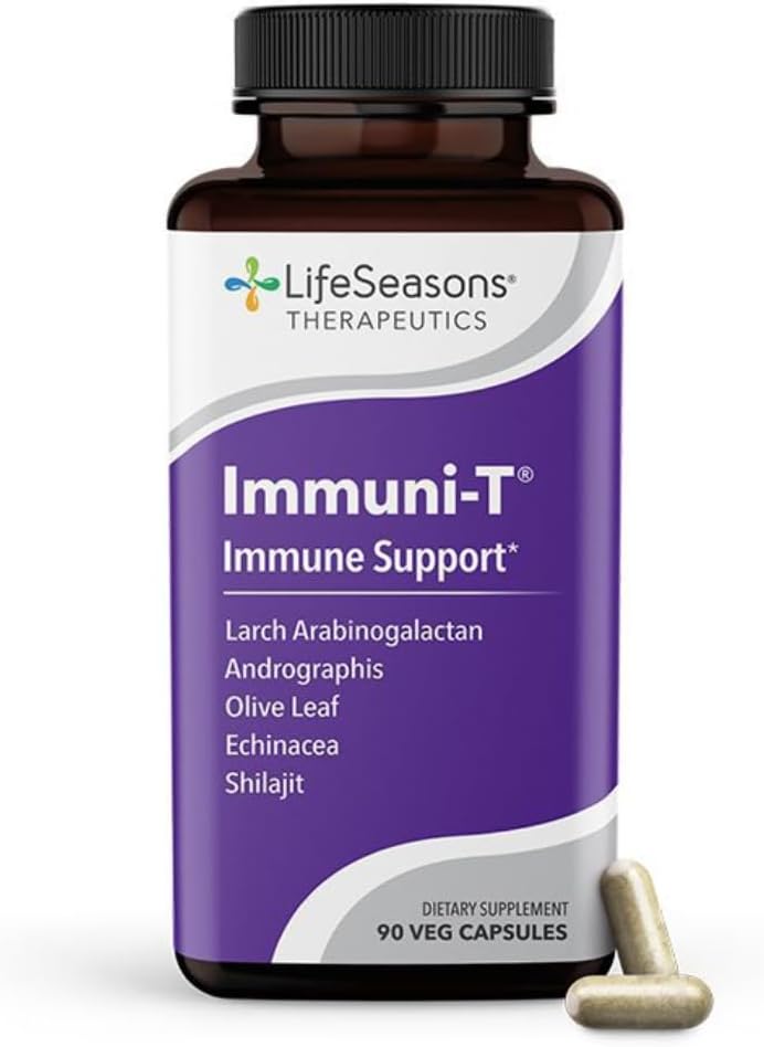 LifeSeasons Immuni-T - Immune Support Supplement - Immunity System Booster - Natural Cold & Flu Relief - Elderberry, Echinacea, Andrographis, Arabinogalactans & Olive Leaf - 90 Capsules