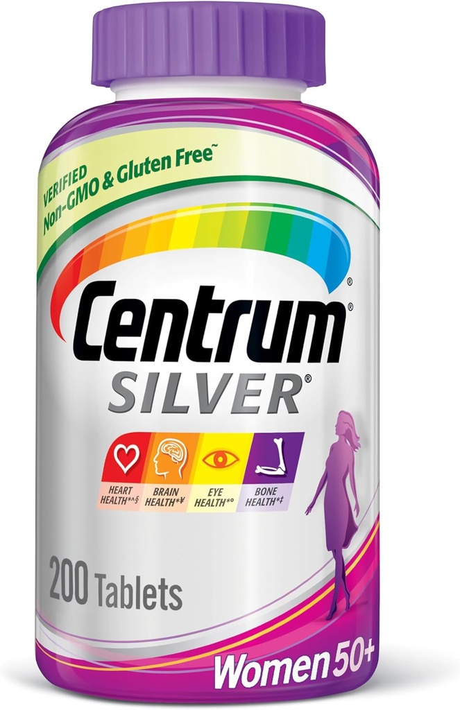 Centrum Silver Women's Multivitamin for Women 50 Plus, Multivitamin/Multimineral Supplement with Vitamin D3, B Vitamins, Calcium and Antioxidants, Gluten Free, Non-GMO Ingredients - 200 Count