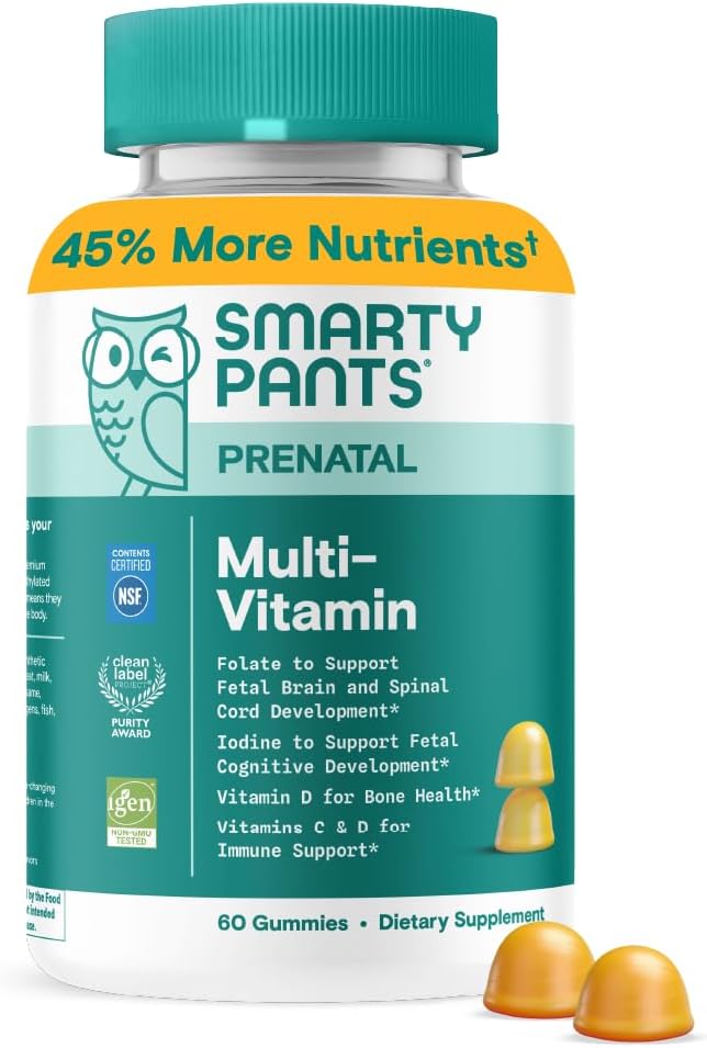 SmartyPants Prenatal Vitamins for Women, Multivitamin Gummies: Pre and Postnatal Vitamins, Biotin, Methylfolate, Vitamin D3, C, Vitamin B12, B6, A, K & Zinc, Inositol, 60 Count (30 Day Supply)