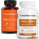 Real Mushrooms RealBoost (60ct) and Cordyceps (120ct) Capsules Bundle - Mushroom Supplement for Energy, Vitality & Endurance - Energy Vitamins w/Ginseng, Guayusa - Vegan, Non-GMO