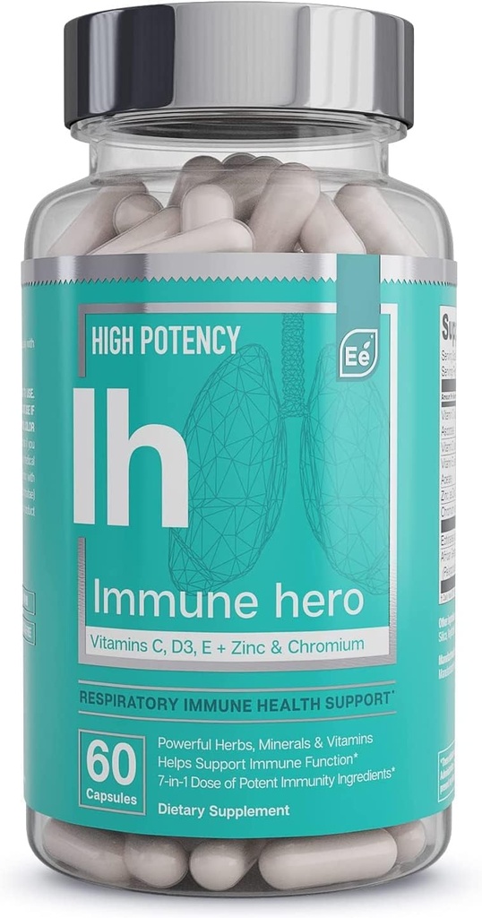 Essential Elements Immune Support Supplement - with Vitamin C, Zinc, L-Cysteine, Chromium and More | Multi-System Immunity Booster | Immune Hero 60 Veggie Capsules
