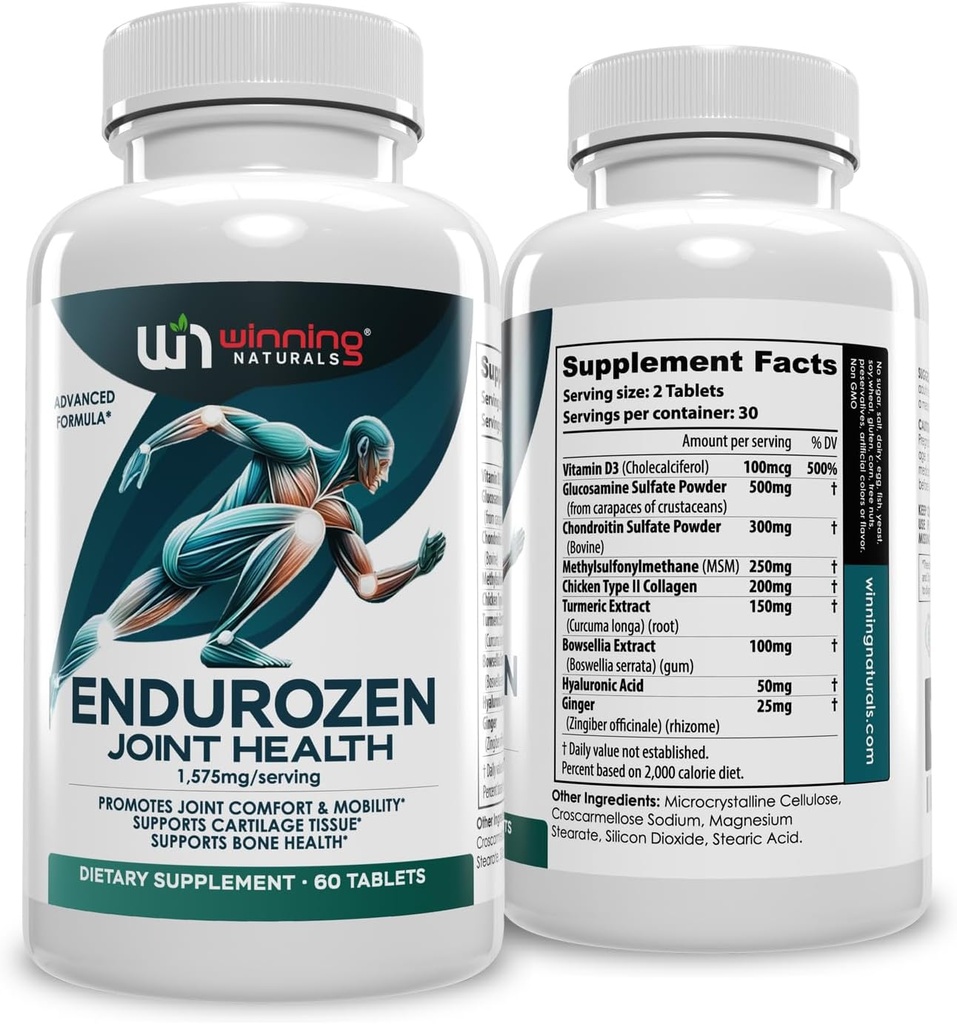EnduroZen Joint Support Supplement Advanced Formula (60 tabs) - Glucosamine, Chondroitin, MSM, Turmeric| Joint Health & Mobility Support| Non-GMO| for Men & Women| Supports Cartilage & Flexibility