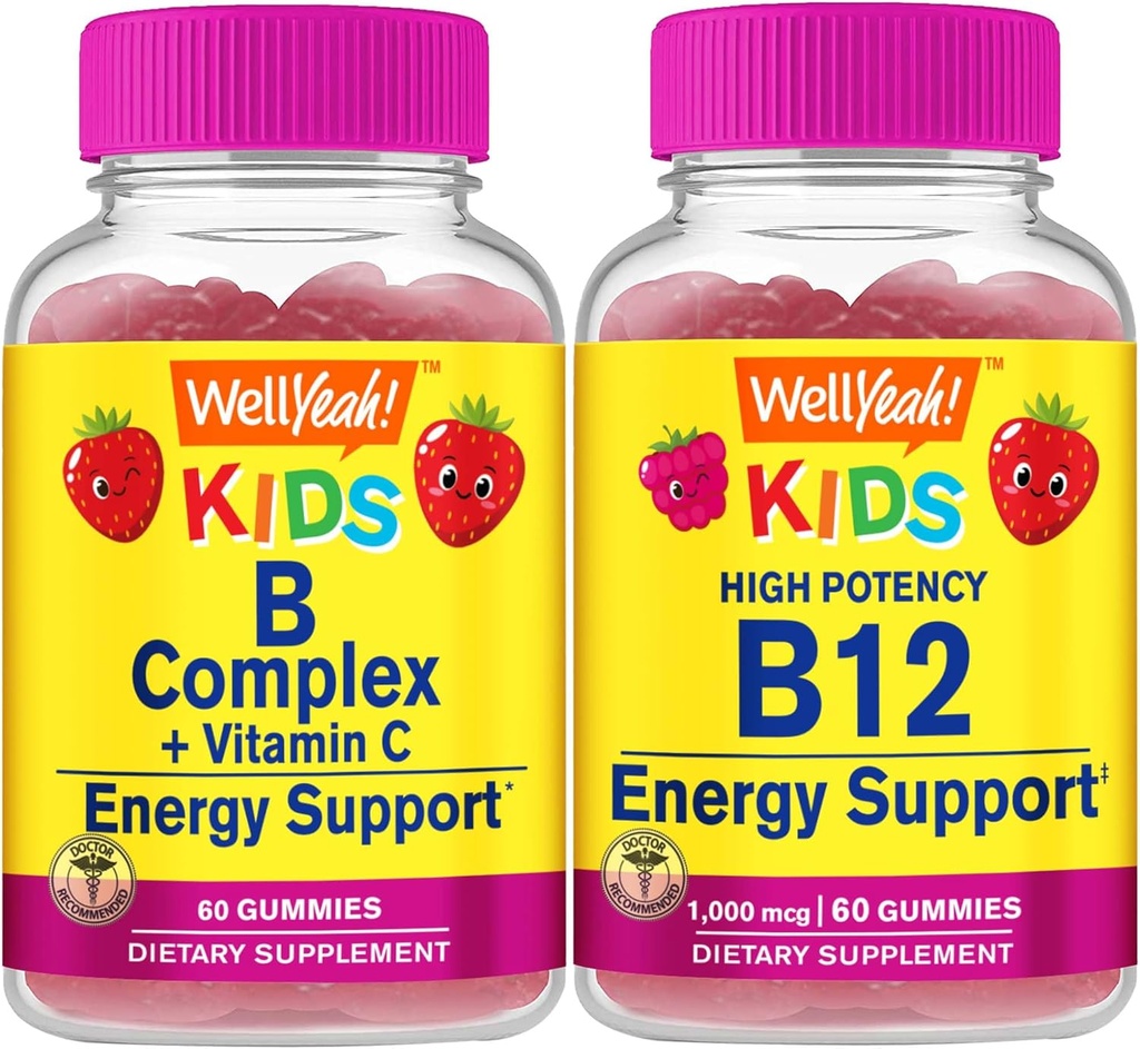 WellYeah B Complex Kids + Vitamin B12 Kids, Gummies Bundle - Great Tasting, Vitamin Supplement, Gluten Free, GMO Free, Chewable Gummy
