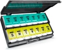 Extra Large Weekly Pill Organizer 2 Times a Day - Remtise Am/Pm Daily Pill Case Medicine Organizer, Push Button 7 Day Pill Box for Pills/Vitamin/Cod Liver Oil/Supplements (Cyan & Yellow)
