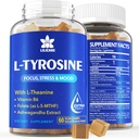 L Tyrosine Gummies 1100mg Mood Support Blend with Ashwagandha, L-Theanine, Vitamin B Complex B6, Folate B9, for Focus & Memory, Cognition & Brain Function, Energy Boost, Stress Support, Vegan 60Cts