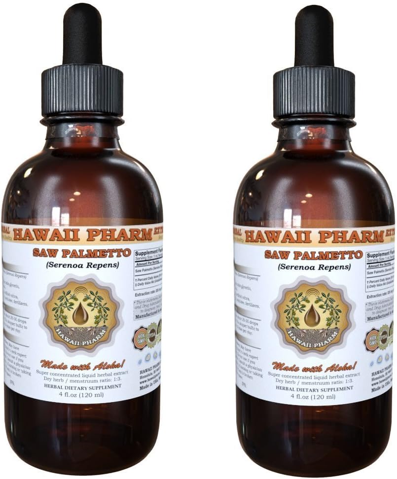 Saw Palmetto Liquid Extract, Organic Saw Palmetto (Serenoa Repens) Tincture, Herbal Supplement, Hawaii Pharm, Made in USA, 2x4 fl.oz