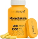 LongLifeNutri Monolaurin 1500mg - Potent Glycerol from Coconut, 200 Vegetarian Capsules, Organic Supplement for Gut Balance & Natural Defense, 100-Day Supply, GMP Certified, Made in USA