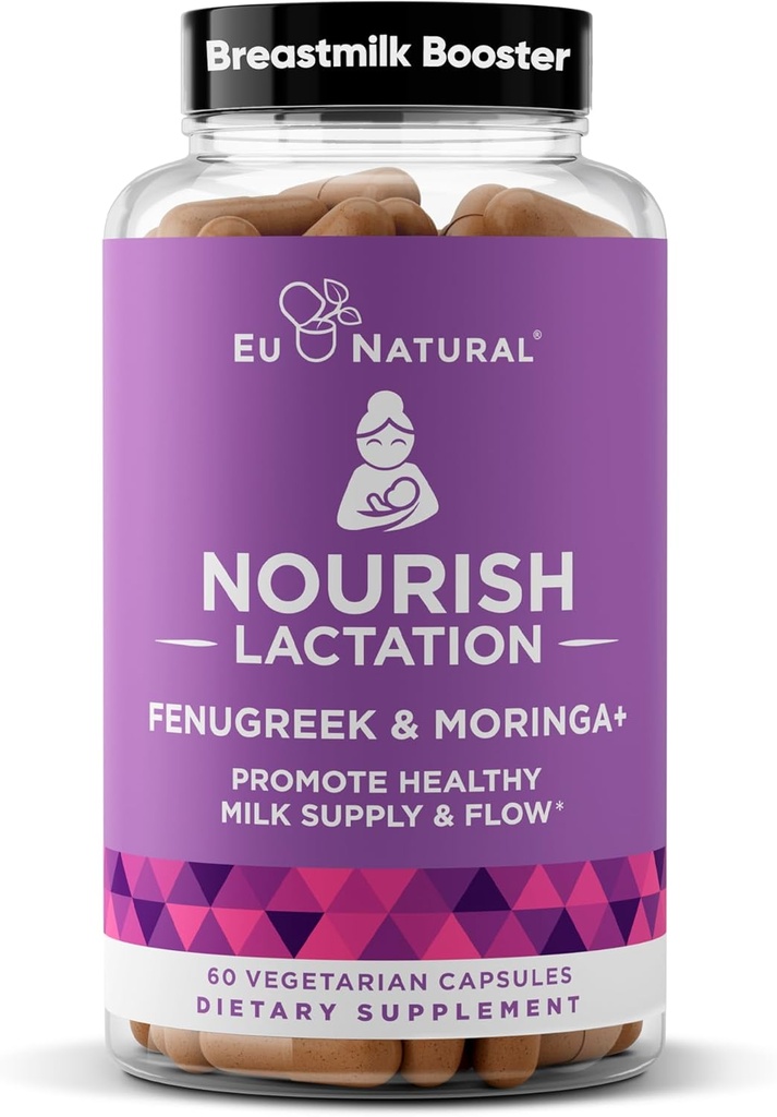 Nourish Lactation Supplement - Postpartum Support for Healthy Milk Flow & Production - Fenugreek Capsules for Women with Milk Thistle, Fennel Seed & Organic Moringa, 60 Vegan Soft Capsules