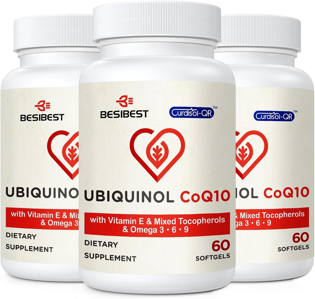 Ubiquinol CoQ10-600mg-Softgel, Active Coq10 Ubiquinol Supplement with Vitamin E & Omega 3, 6, 9, High Absorption-Coenzyme-Q10, Powerful Antioxidant for Energy Production, Tested, 180 Count