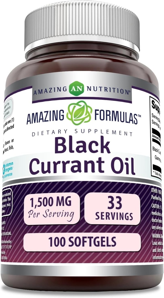 Amazing Formulas Black Currant Oil 1500 Mg Per Serving | Softgels | with GLA (Gamma-Linolenic Acid) | Non-GMO | Gluten Free (1 Pack, 100 Count)
