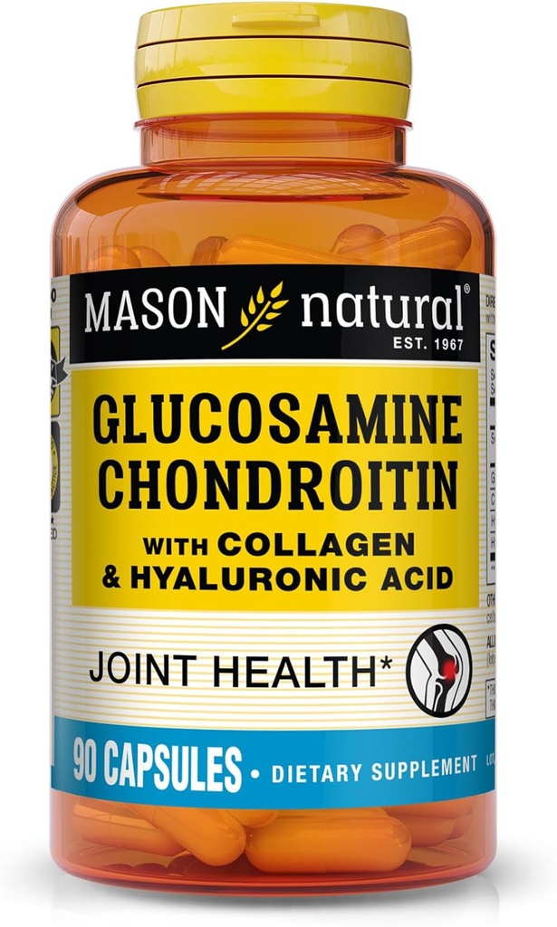 MASON NATURAL Glucosamine Chondroitin with Collagen & Hyaluronic Acid, 45-Day Supply Capsules for Normal Joint, Mobility, Flexibility, & Aging Support, 90 Capsules