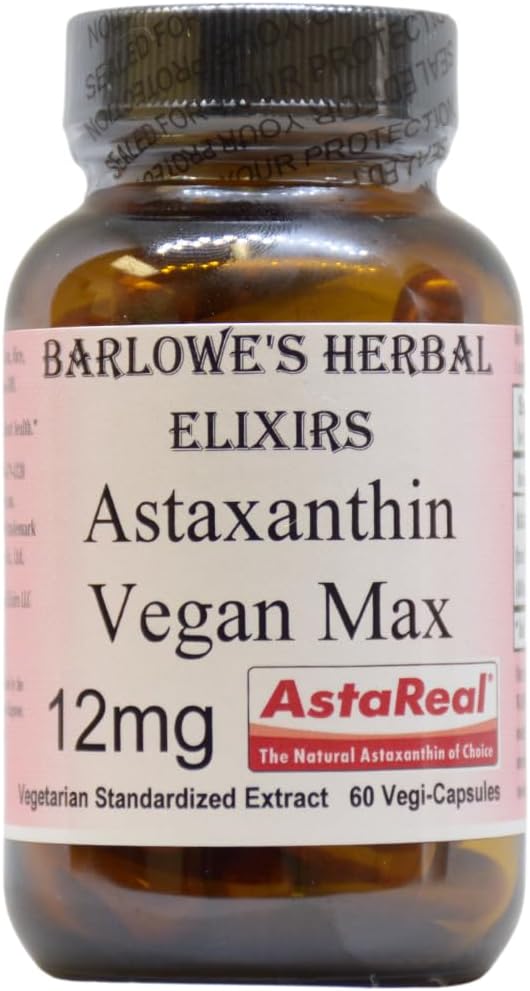 Barlowe's Herbal Elixirs Astaxanthin Supplements | AstaReal Astaxanthin Vegan Max 12mg | 60 Veggie Capsules | Astaxantina