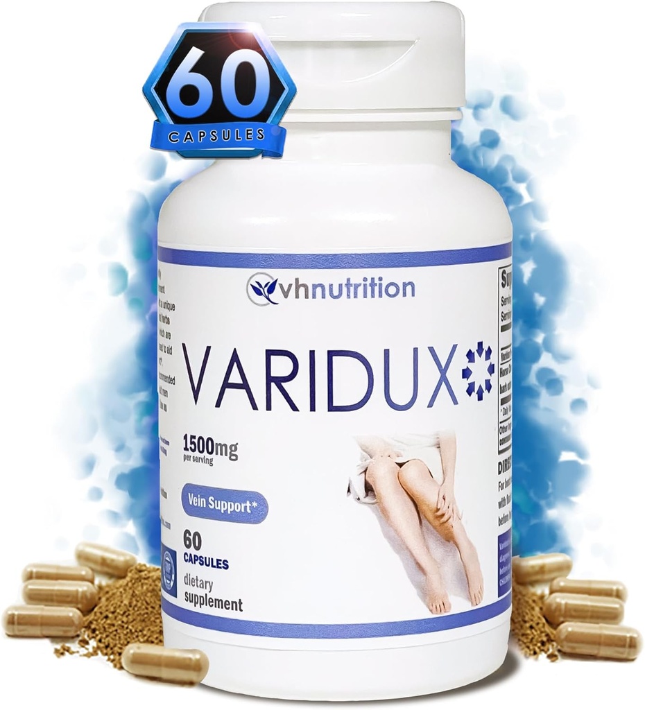 VH Nutrition VARIDUX | Vein Support* Supplements | Varicose Vein Relief* and Vascular Support* | Grape Seed Extract, Pine Bark, Butchers Broom | Promotes Circulation | 60 Capsules