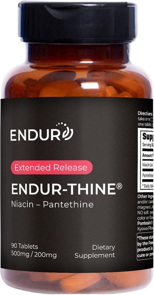 ENDUR-Thine Niacin – Pantethine, Heart & Liver Health Supplement, Efficient Formula for Optimal Absorption, Gluten Free, 500mg (90 Tablets)