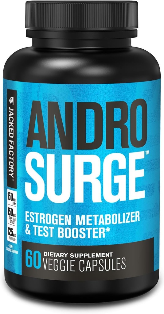 Jacked Factory Androsurge Estrogen Blocker for Men - Natural Testosterone Booster for Men & Estrogen Metabolizer with Tongkat Ali, DIM, Long Jack & More - Test Booster & Muscle Builder - 60 Count