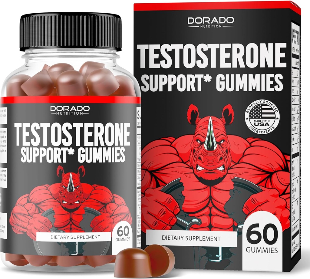 Testosterone Gummies for Men (60 Count) Testosterone Supplement for Men - Premium Test Booster - Support Strength, Stamina, Drive & Performance - Third Party Tested, Non-GMO, Vegan Safe & Made in USA
