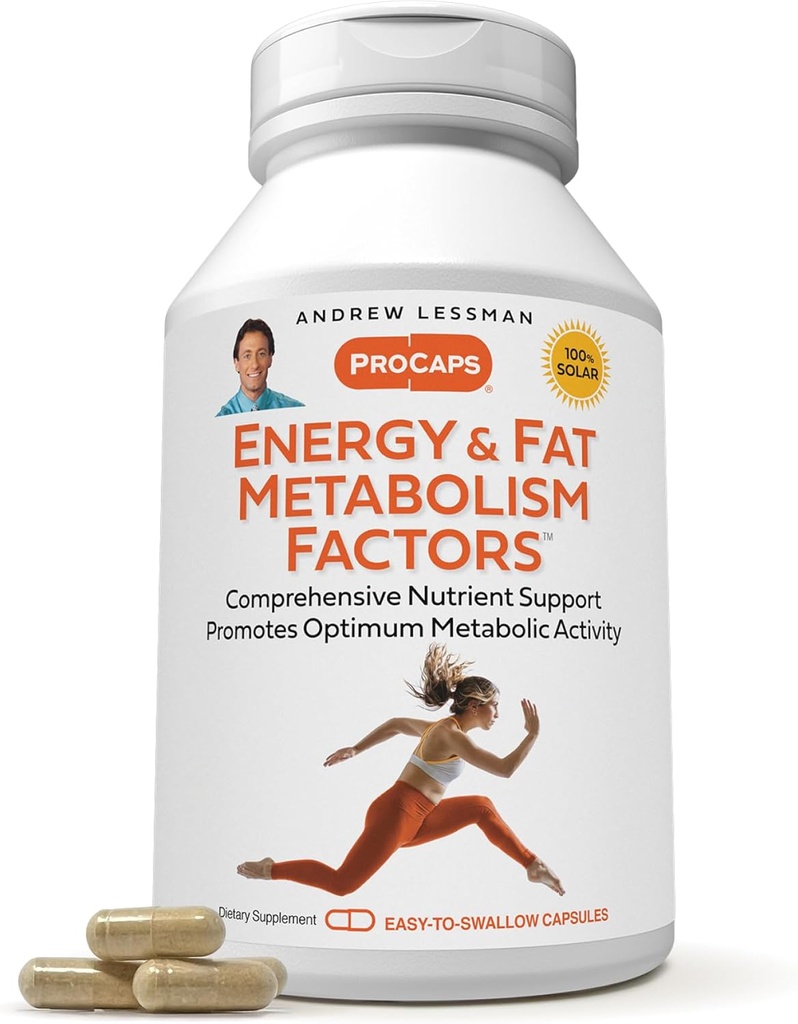 ANDREW LESSMAN Energy and Fat Metabolism Factors 60 Capsules - Promotes Optimum Fat Burning and Energy Metabolism, with Carnitine, Green Tea, Guarana, Ginseng, B-Complex. Easy to Swallow Capsules