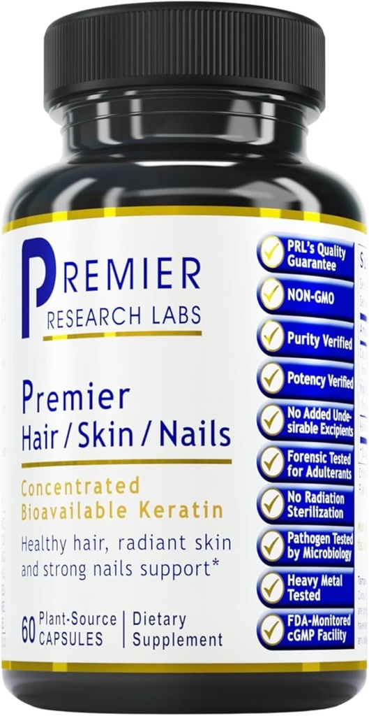 Premier Research Labs Premier Hair/Skin/Nails - Hair Growth Supplement for Women & Men with Keratin, Vitamins for Hair Growth, Beauty from Within for Hair, Skin and Nails - 60 Vegetarian Capsules