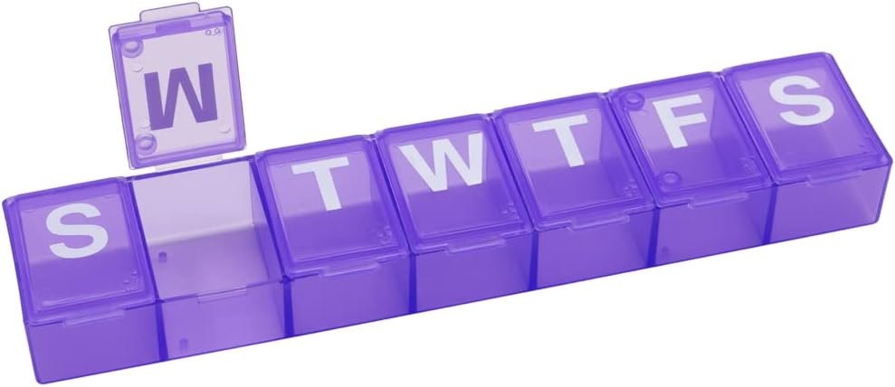 EZY DOSE Weekly (7-Day) Pill Organizer, Medicine Planner, Vitamin Storage Box, Convenient and Easy to Use, Medium Compartments, Case for Supplements and Fish Oils, Travel Friendly, Purple, BPA Free