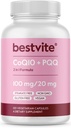 BESTVITE Coq10 100mg w/PQQ 20mg (120 Veggie Caps) - No Stearates - Vegan - Non GMO - Gluten Free - Coq10 with PQQ