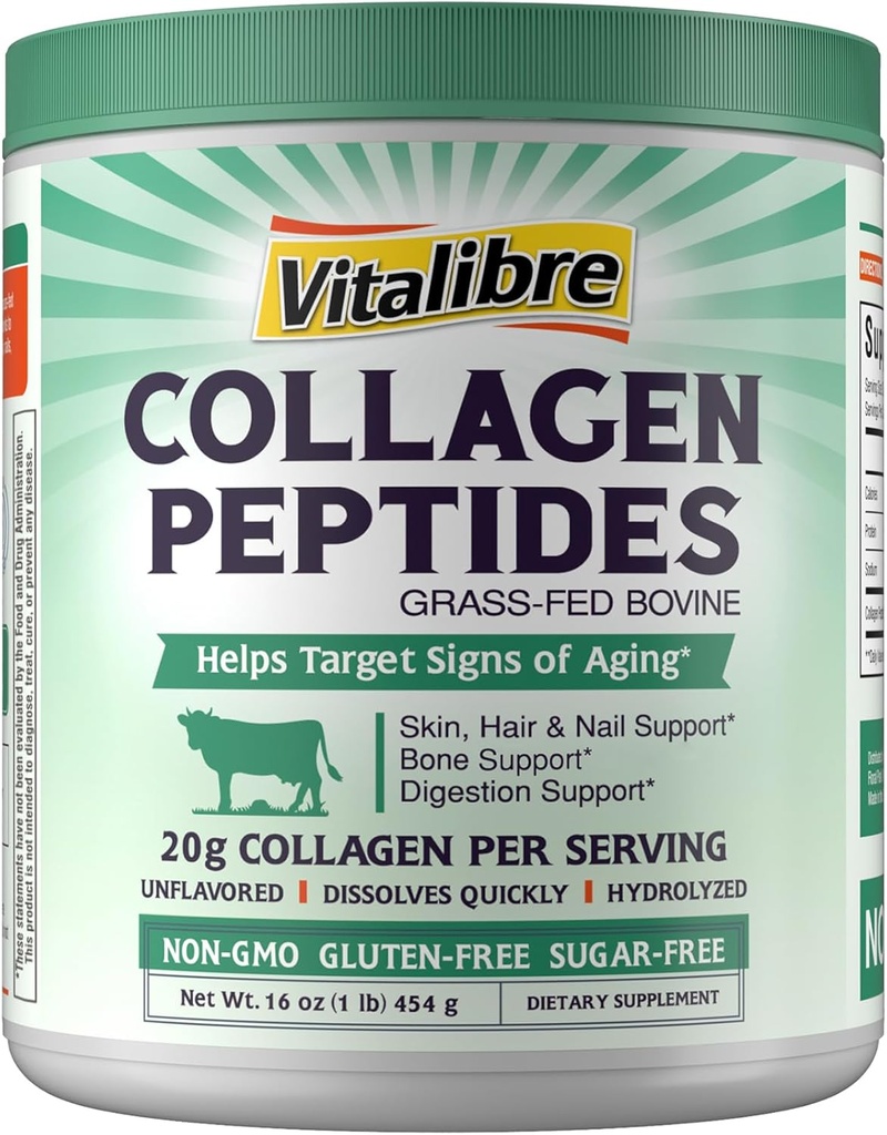 Bovine Collagen Peptides Powder for Women and Men, Grass-Fed Hydrolyzed Collagen Protein Type I & III, Skin, Hair, Nails, Bones, Digestion, Unflavored, Non-GMO, Keto & GF, 22 Servings, 16oz