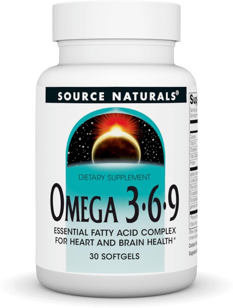 Source Naturals Omega 3-6-9, Essential Fatty Acid Complex for Heart and Brain Health* - 30 Softgels